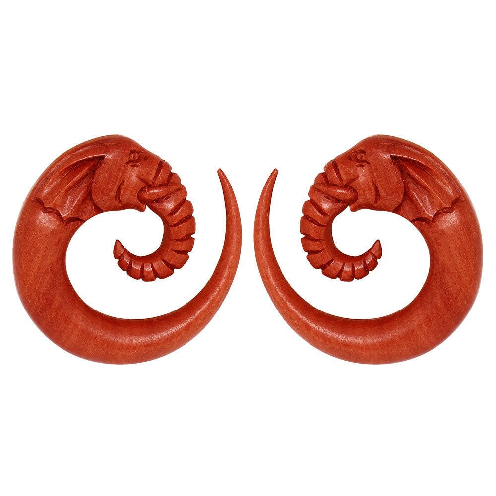Pair of Organic Sawo Wood Elephant Head Spiral Taper Tapers Impulse Piercings 2GA
