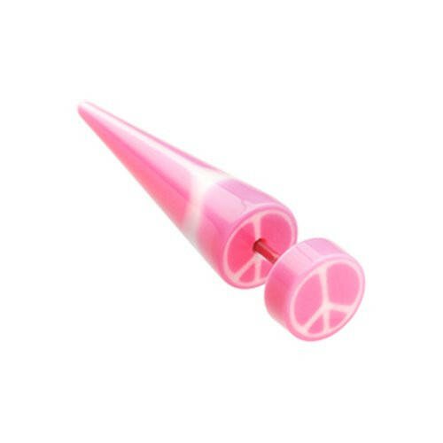 Peace Retro UV Acrylic Fake Taper Fake Plug Earrings Impulse Piercings 18 gauge(1mm) Pink