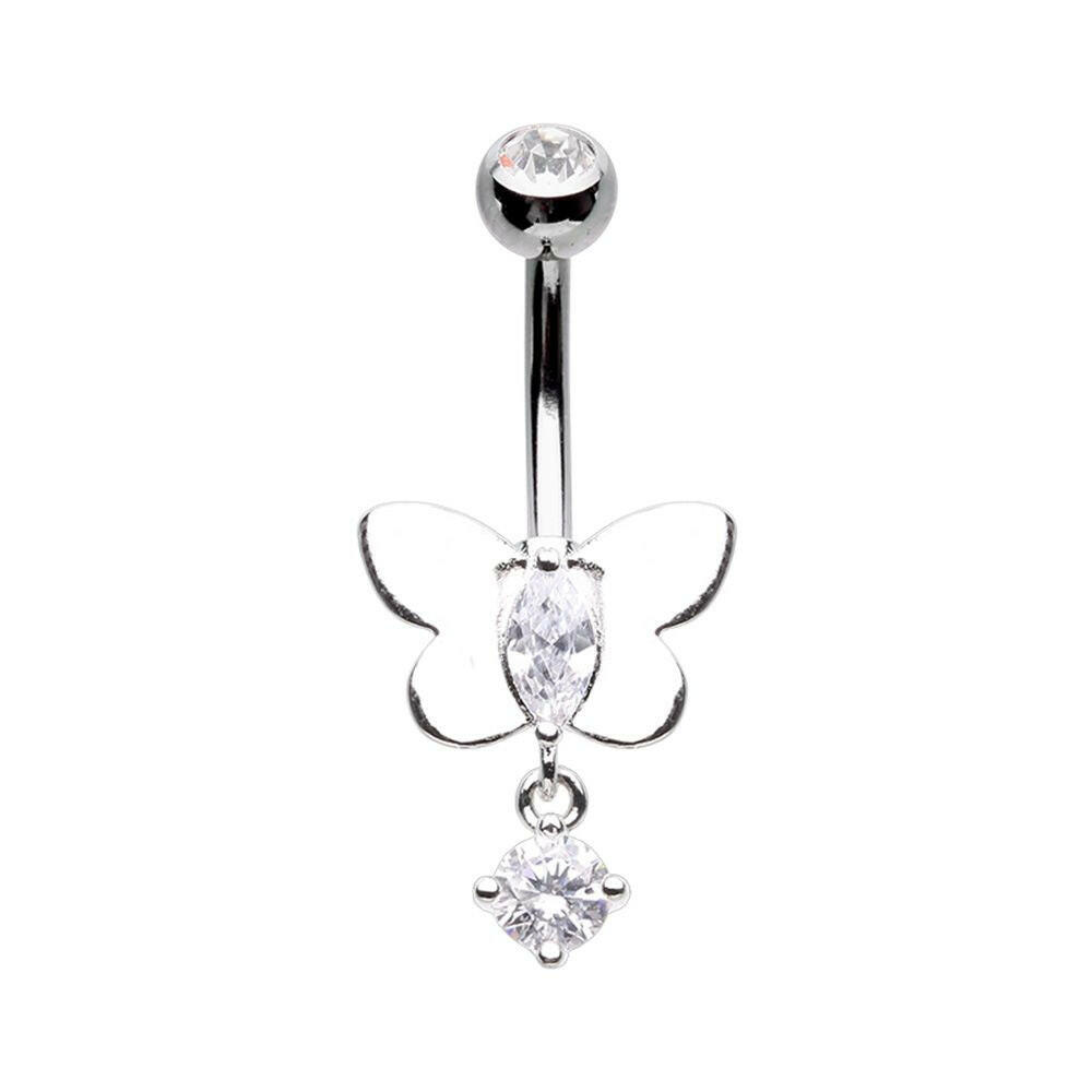 Pristine Butterfly Dangle Drop Cubic Zirconia Belly Button Ring Navel Ring Impulse Piercings