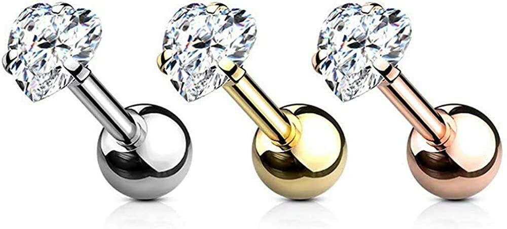 Prong Heart CZ Surgical Steel Cartilage, Tragus Barbell Stud Barbell Impulse Piercings