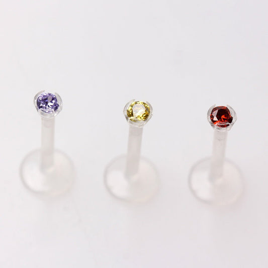 PTFE Bioflex Internally Threaded Labret with Prong Set CZ - Skin Metals