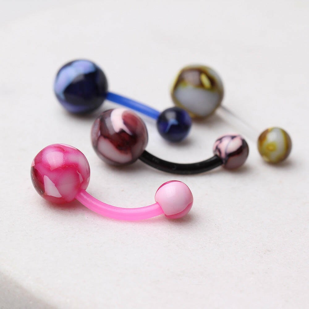 PTFE Navel Ring with Metallic Two Tone Marble Acrylic Balls