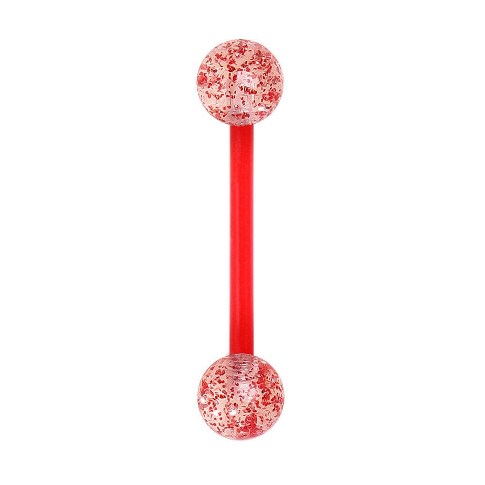 PTFE Nipple Bar with UV Acrylic Metallic Glitter Balls Nipple Ring Impulse Piercings Red