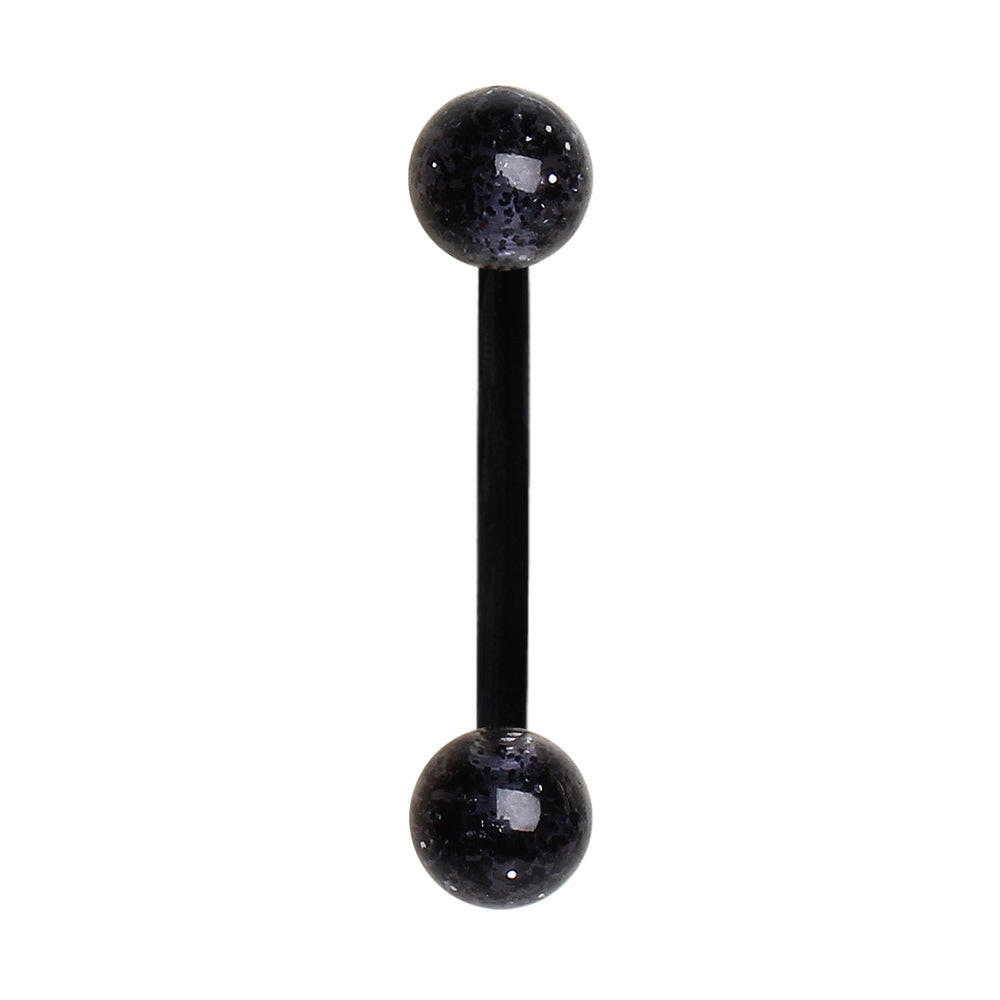 PTFE Nipple Bar with UV Acrylic Metallic Glitter Balls Nipple Ring Impulse Piercings Black