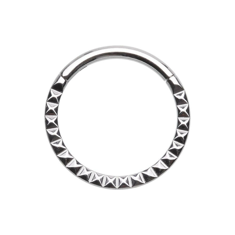 Pyramid Front Stamped Steel Seamless Hinged Clicker Ring Seamless Ring Impulse Piercings
