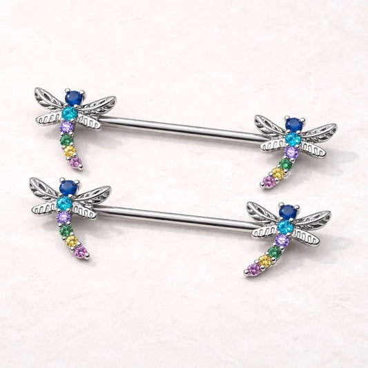 Rainbow Jeweled Dragonfly Nipple Bar