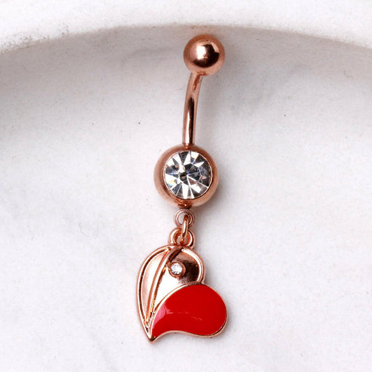 Red Floating Heart Dangle Rose Gold Plated Navel Ring