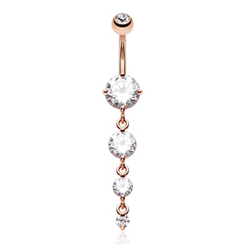 Rose Gold Brilliant Gem Cascade Cubic Zirconia Belly Button Ring Navel Ring Impulse Piercings