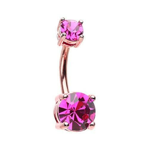 Rose Gold Brilliant Sparkle Gem Prong Set Belly Button Ring Navel Ring Impulse Piercings Fuchsia