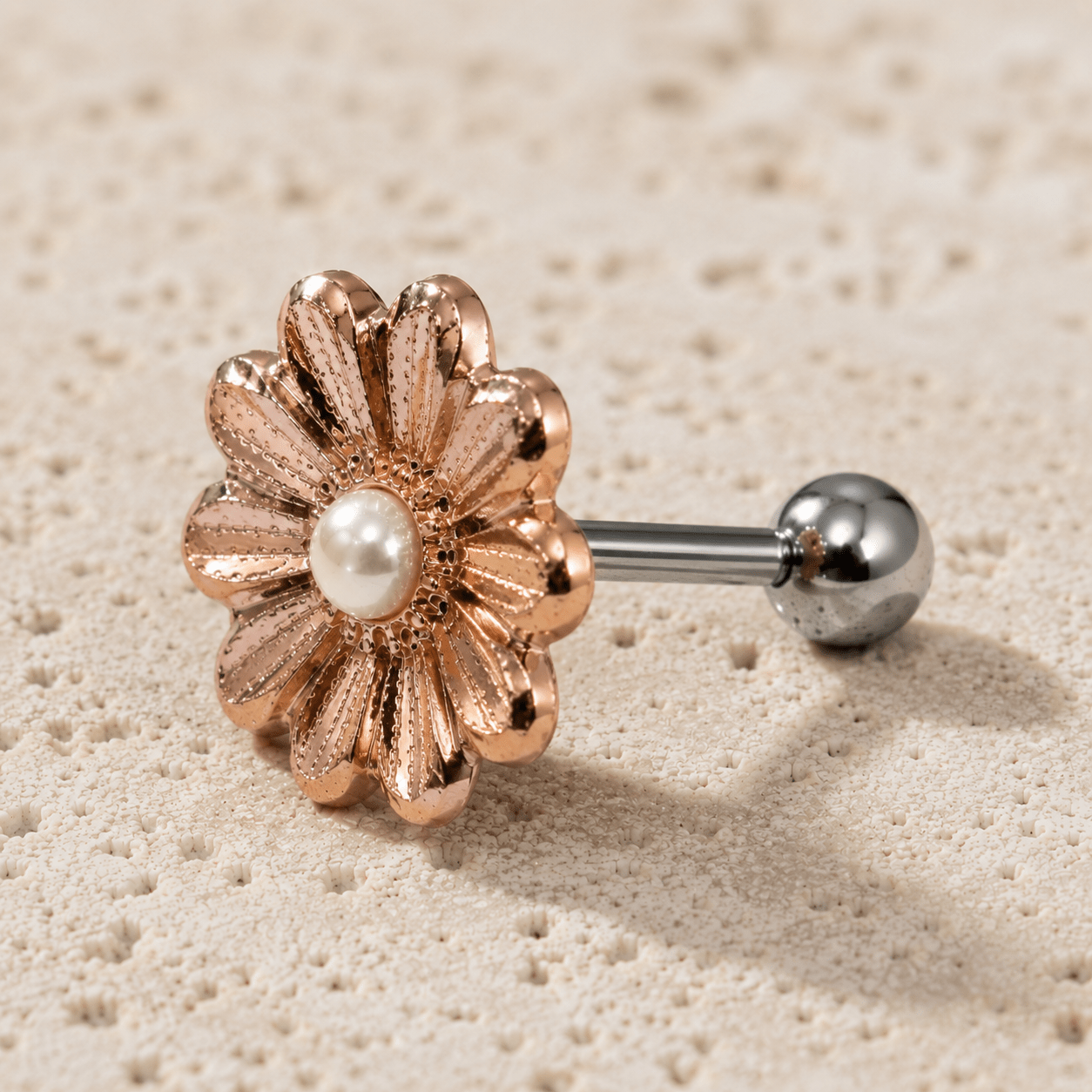 Rose Gold Daisy Pearl Cartilage Earring 16G Tragus