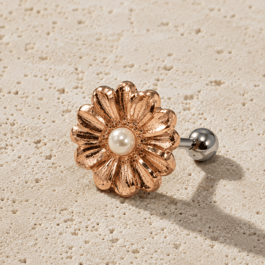 Rose Gold Daisy Pearl Cartilage Earring 16G Tragus