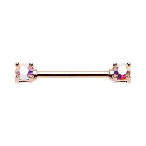 Rose Gold Double Prong Brilliant Sparkle Gem Nipple Barbell Ring Nipple Ring Impulse Piercings