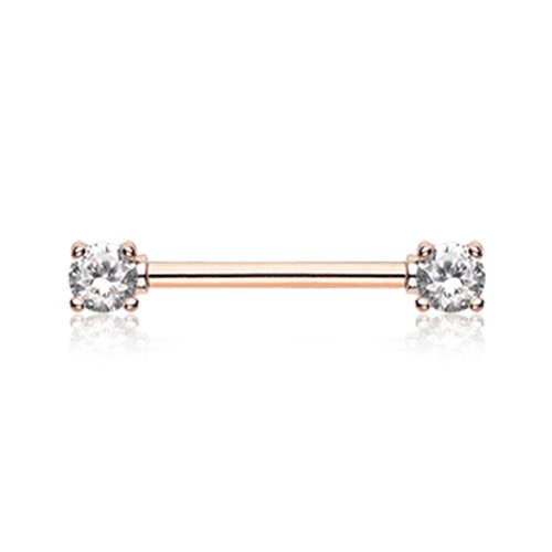 Rose Gold Double Prong Cubic Zirconia Gem Nipple Barbell Ring Nipple Ring Impulse Piercings