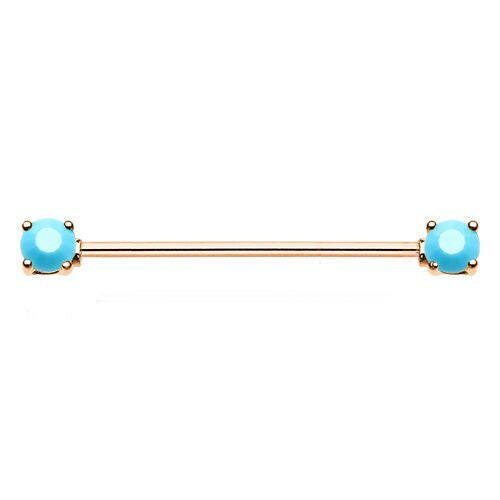 Rose Gold Double Prong Turquoise Gem Industrial Barbell Industrial Barbell Impulse Piercings