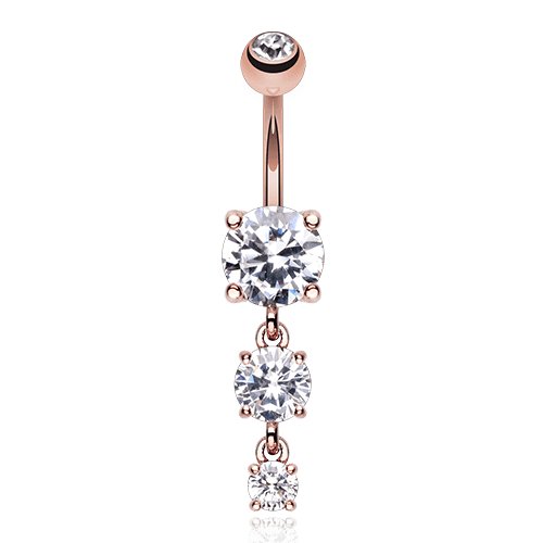 Rose Gold Gem Cascade Cubic Zirconia Belly Button Ring Navel Ring Impulse Piercings