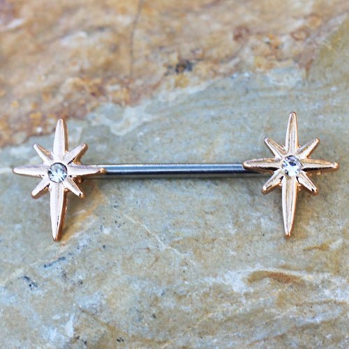 Rose Gold Northern Star CZ Nipple Bar — Sold as Pair