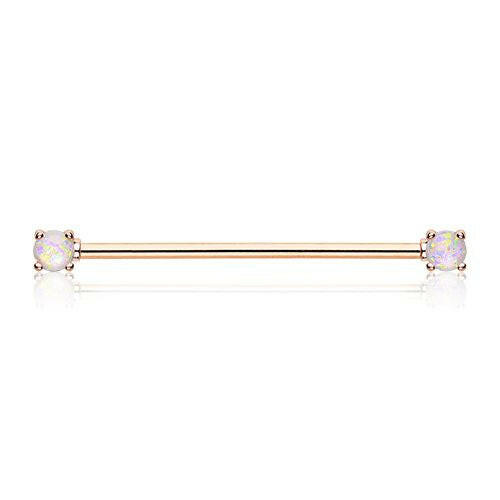 Rose Gold Opal Sparkle Prong Industrial Barbell Industrial Barbell Impulse Piercings