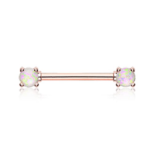 Rose Gold Opal Sparkle Prong Nipple Barbell Ring Nipple Ring Impulse Piercings