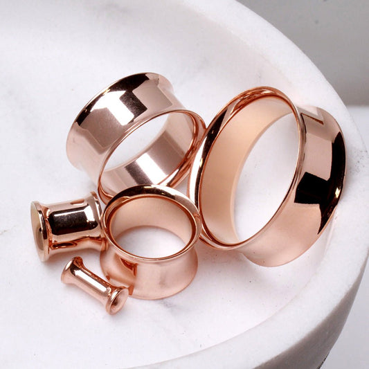 Rose Gold Plated 316L Steel Double Flare Tunnel Plug — Sold as Pair