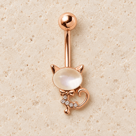 Rose Gold Plated Cat's Eye Cat Navel Ring - Skin Metals