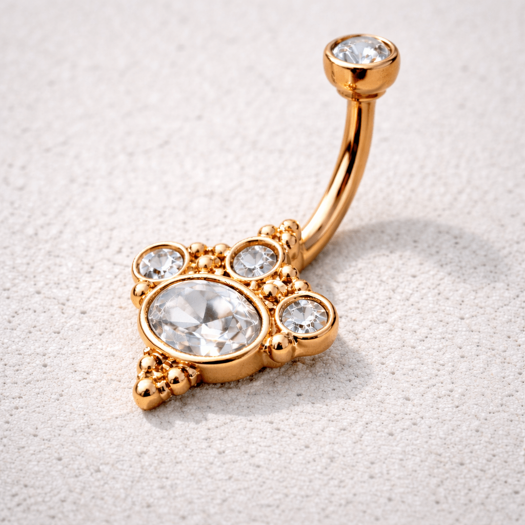 Rose Gold Victorian Navel Ring 14G Clear CZ