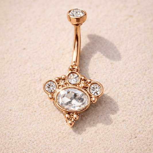 Rose Gold Victorian Navel Ring 14G Clear CZ