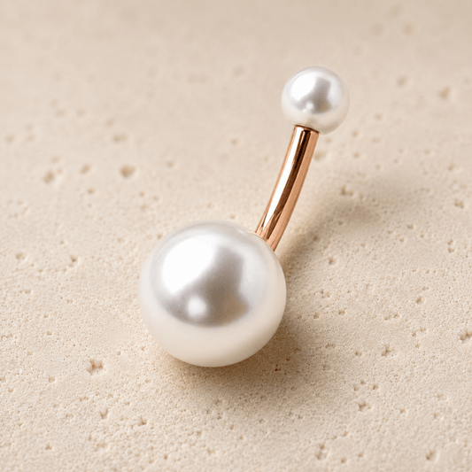 Rose Gold Plated Navel Ring with White Faux Pearls - Skin Metals