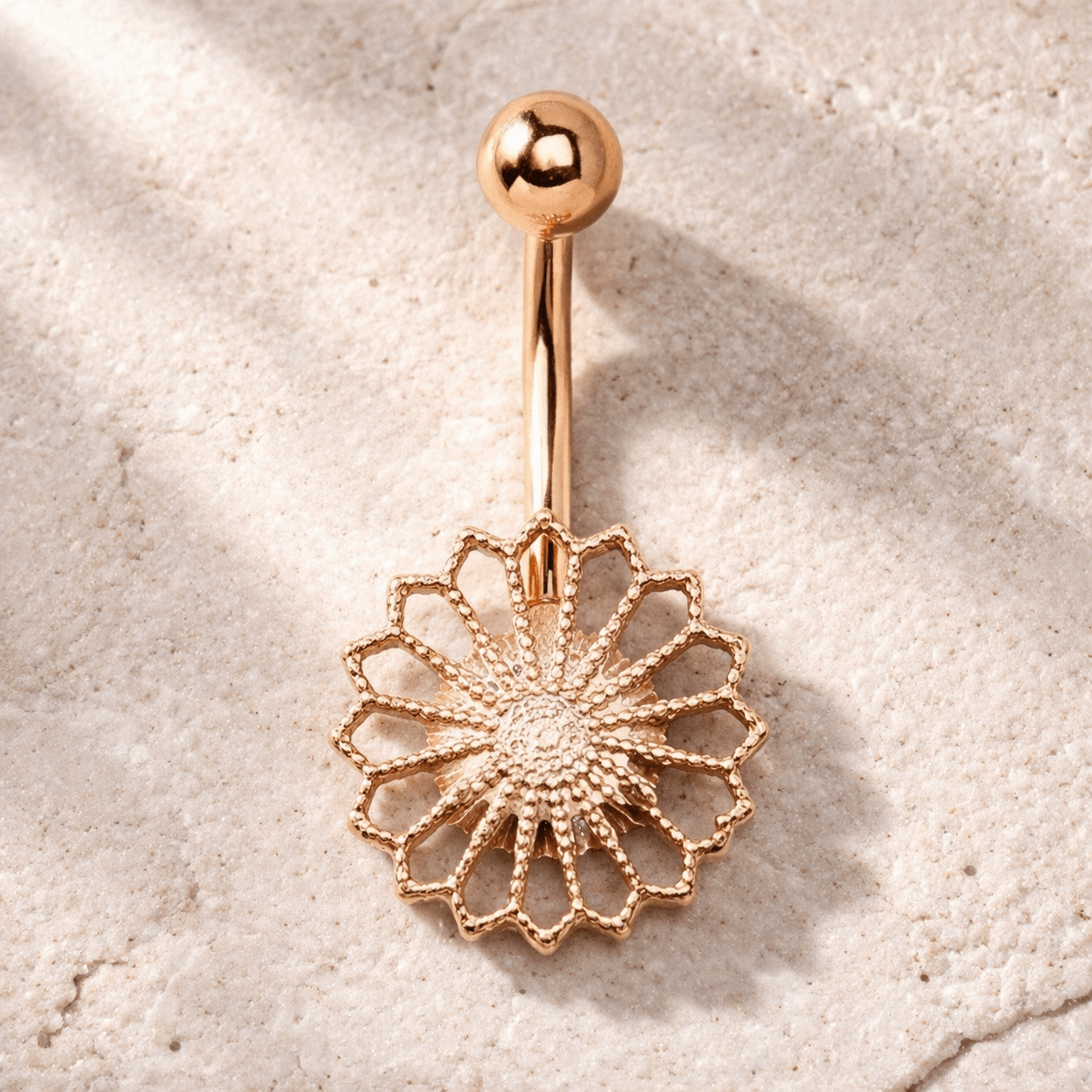 Rose Gold Plated Ornate Flower Navel Ring