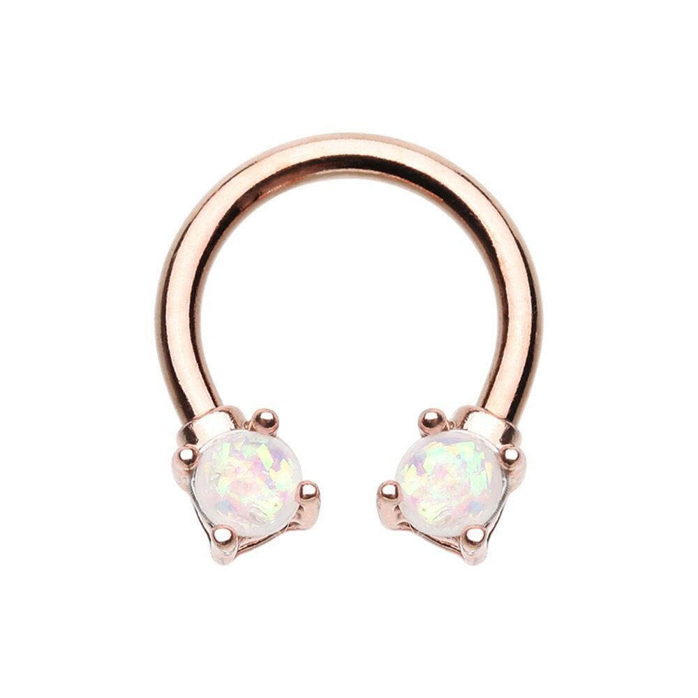 Rose Gold Prong Set Opal Glitter Horseshoe Circular Barbell Circular Barbell Impulse Piercings 16 GA (1.2mm)