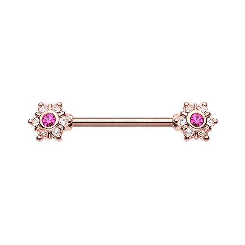 Rose Gold Twinkle Starburst CZ Ornate Nipple Barbell Ring Nipple Ring Impulse Piercings