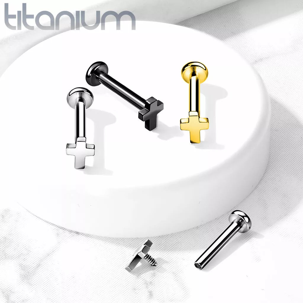 Implant Grade Titanium Internally Threaded Cross Top Labret Stud Labret Skin Metals