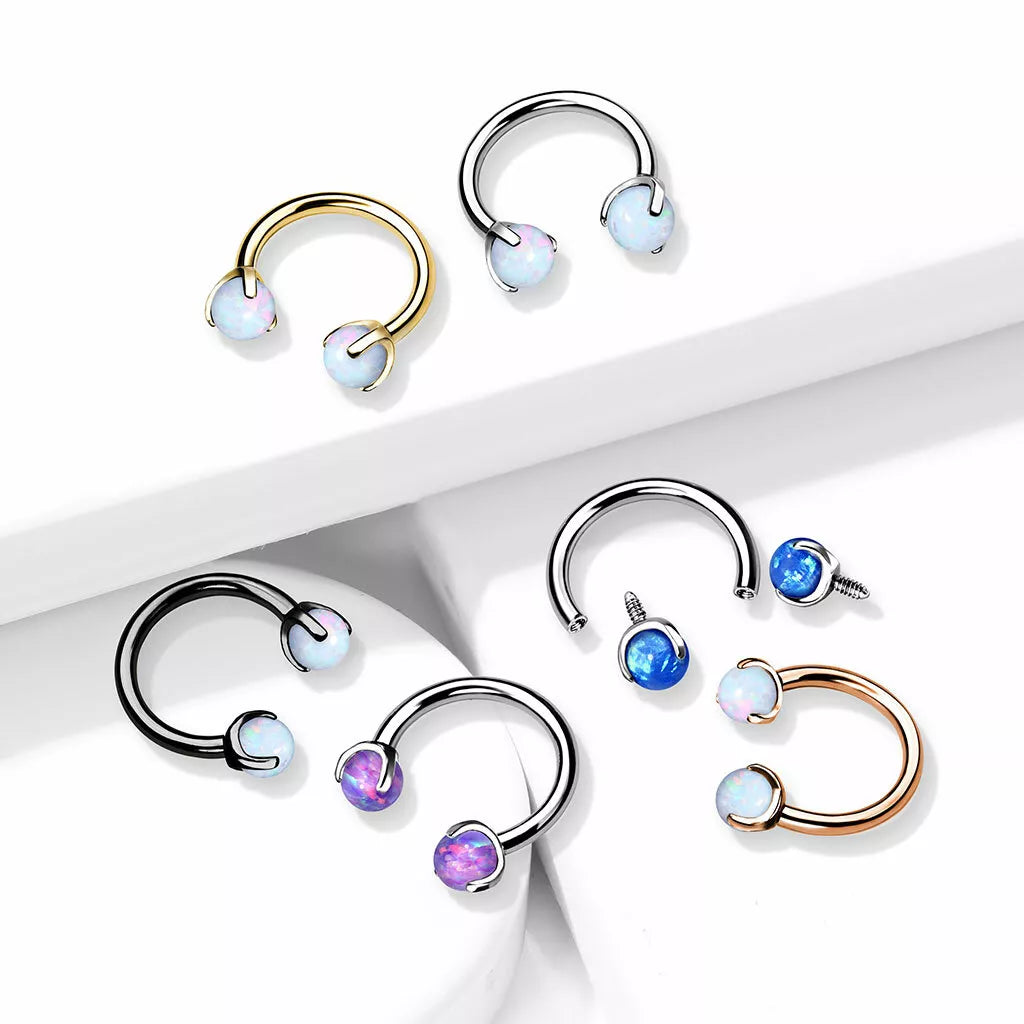Claw Set Opals on Internally Threaded 316L Surgical Steel Horseshoes for Cartilage, Daith, Eyebrow, Septum and More Horseshoe Skin Metals