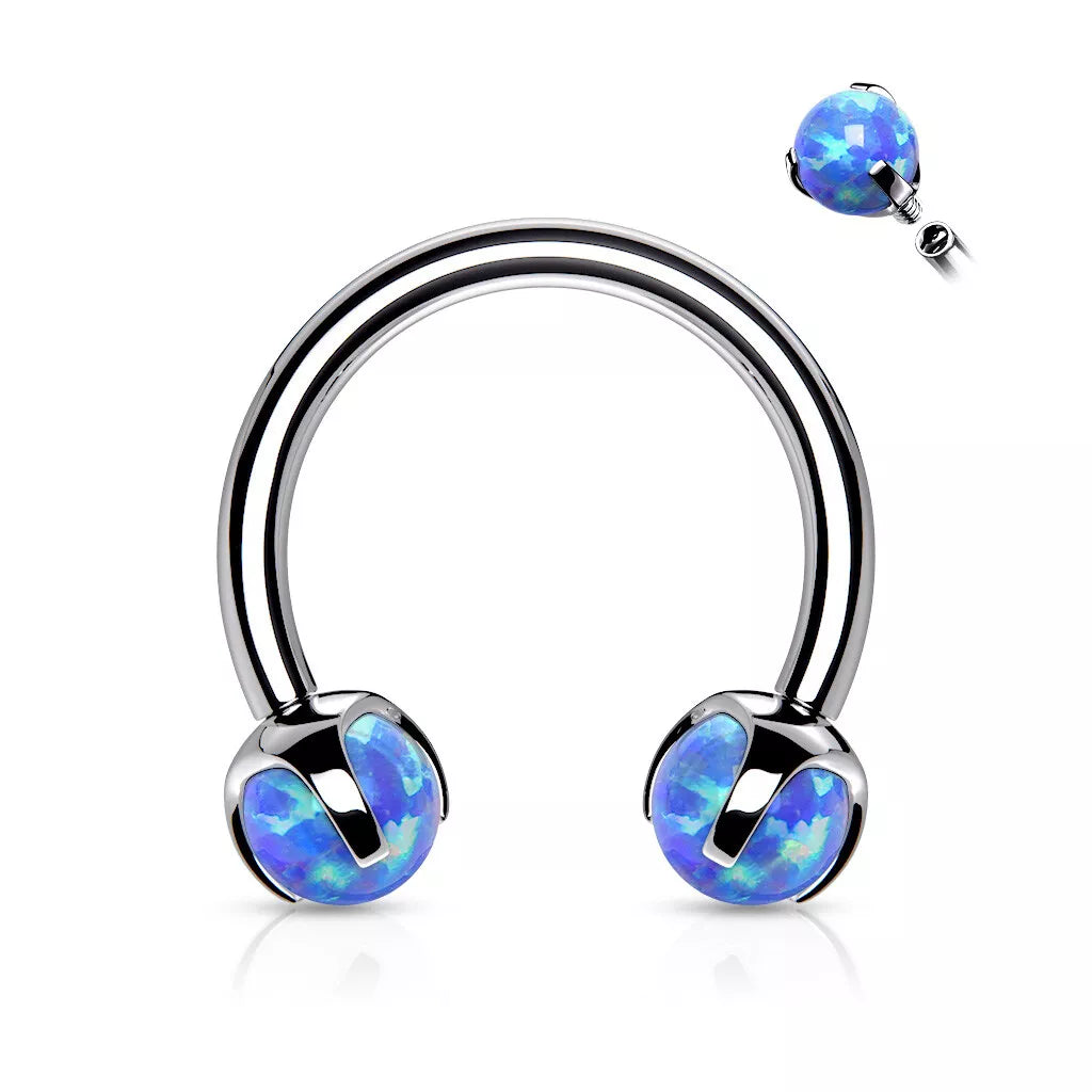 Claw Set Opals on Internally Threaded 316L Surgical Steel Horseshoes for Cartilage, Daith, Eyebrow, Septum and More Horseshoe Skin Metals