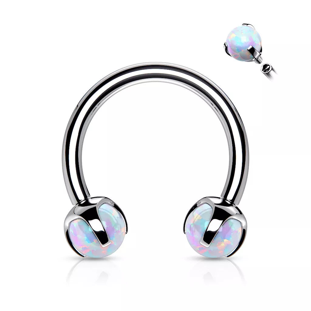 Claw Set Opals on Internally Threaded 316L Surgical Steel Horseshoes for Cartilage, Daith, Eyebrow, Septum and More Horseshoe Skin Metals