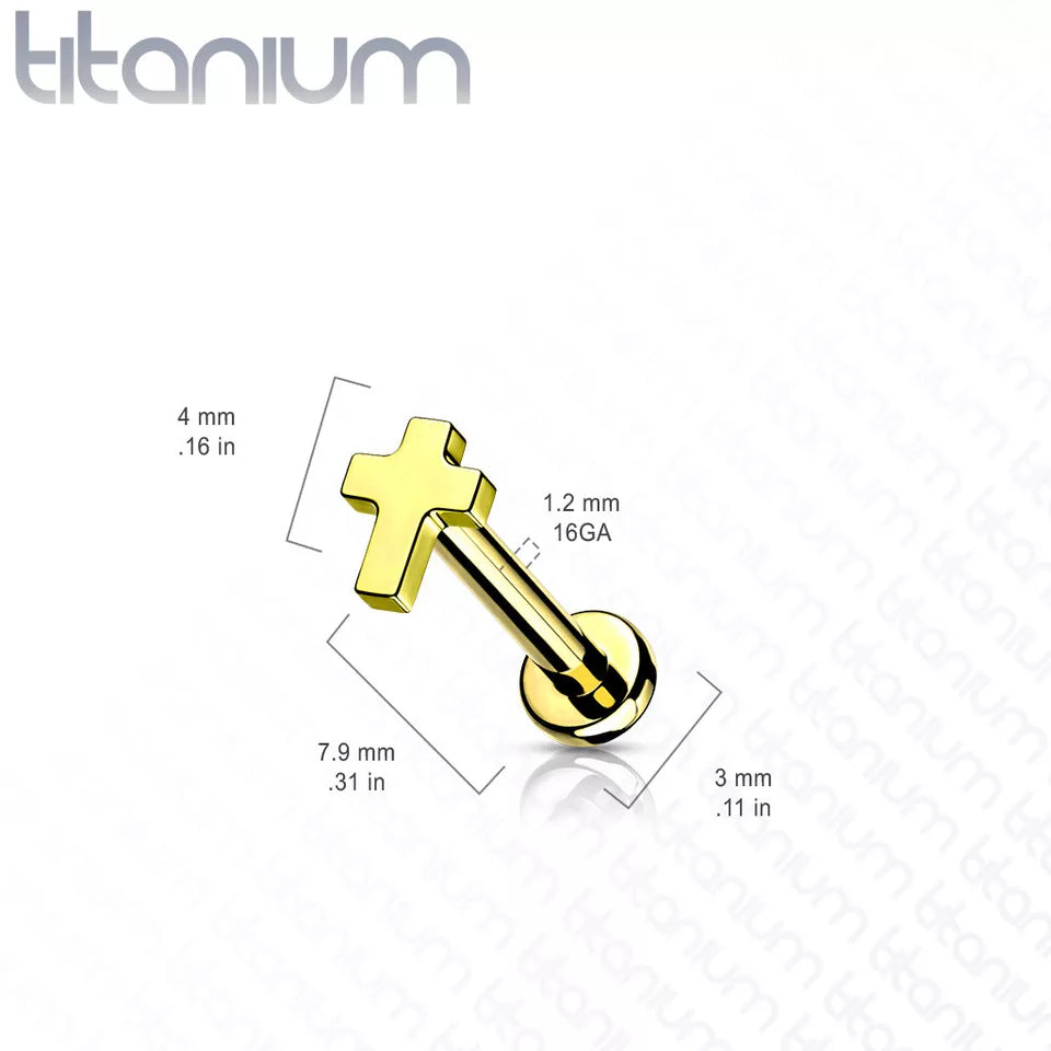 Implant Grade Titanium Internally Threaded Cross Top Labret Stud Labret Skin Metals