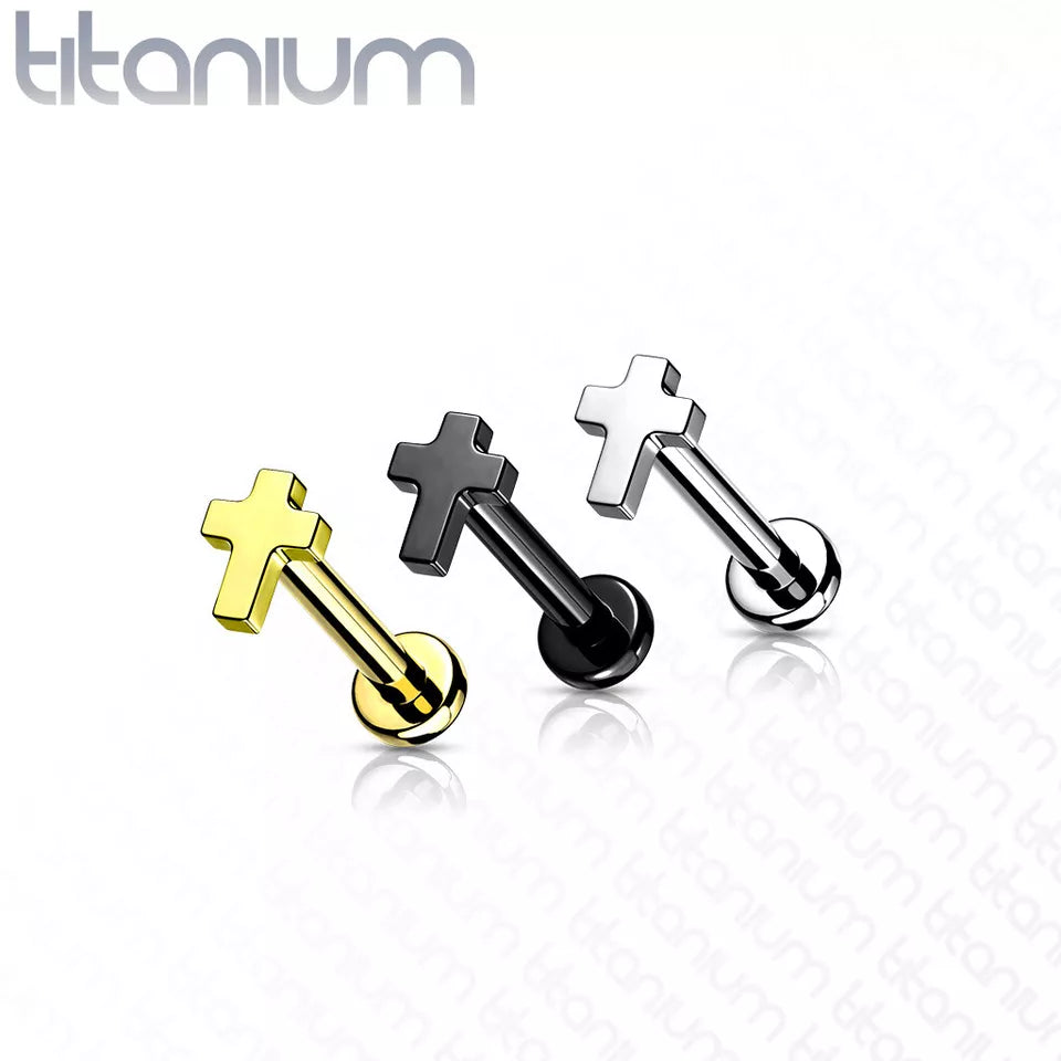 Implant Grade Titanium Internally Threaded Cross Top Labret Stud Labret Skin Metals