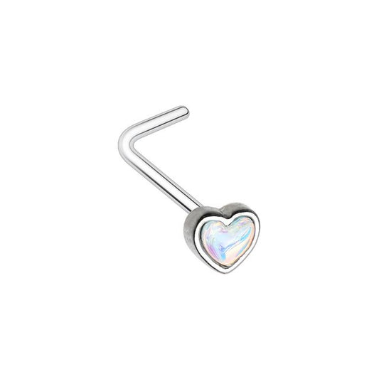 Heart Moonstone L-Shape Nose Ring Nose Ring Skin Metals