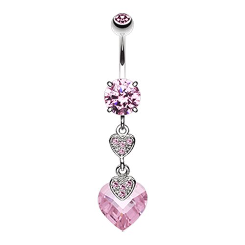 Shimmering Hearts Cubic Zirconia Belly Button Ring Navel Ring Impulse Piercings Pink