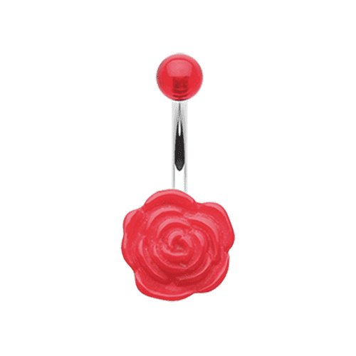 Simple Rose Bloom Belly Button Ring Navel Ring Impulse Piercings Red