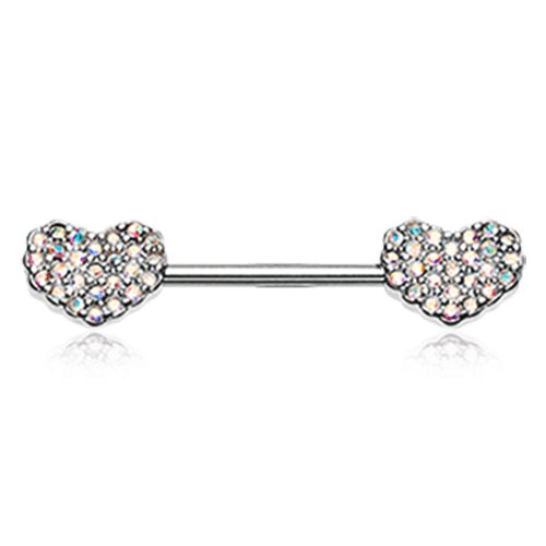 Sparkle Multi-Gem Heart Nipple Barbell Ring Nipple Ring Impulse Piercings