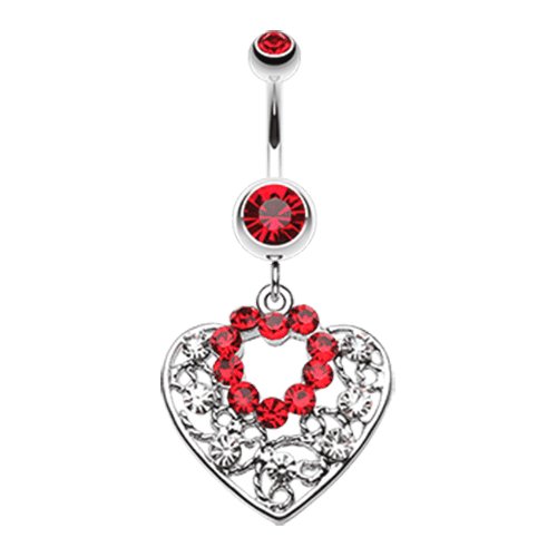 Sparkling Precious Heart Belly Button Ring Navel Ring Impulse Piercings Red