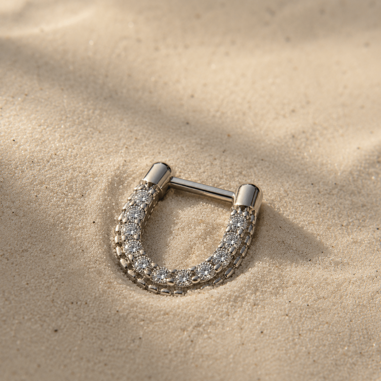 Sparkly Gemmed Septum Clicker 16G 15 CZ Scalloped Edge