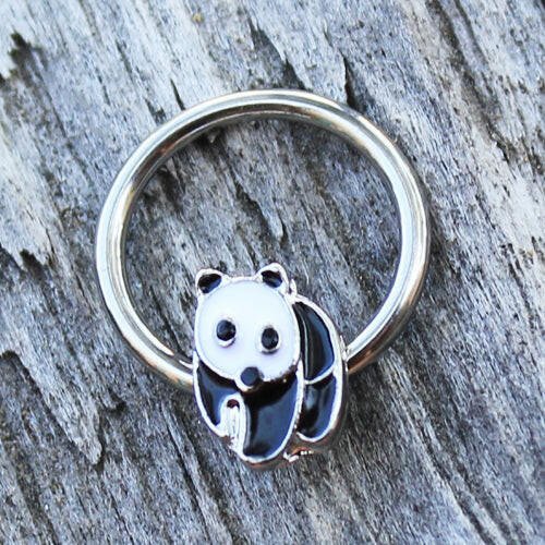 Panda Captive Bead Ring enamel detail closeup
