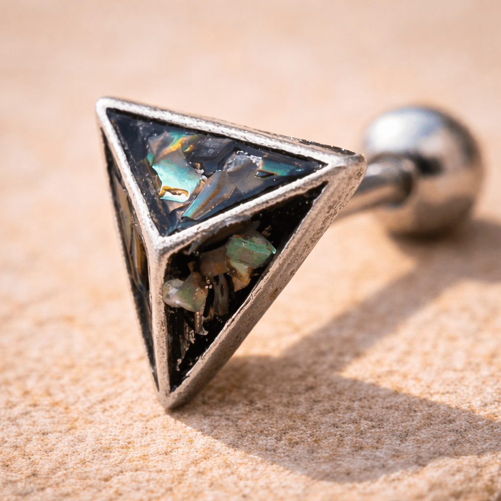 Stainless Steel Abalone Shell Pyramid Cartilage Earring