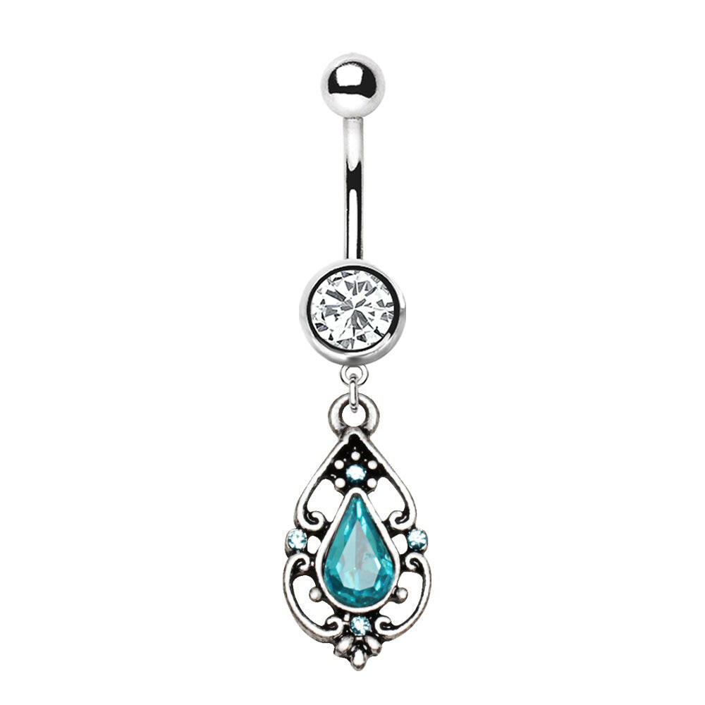 Stainless Steel Antique Aqua Pendant Dangle Navel Ring Navel Ring Impulse Piercings