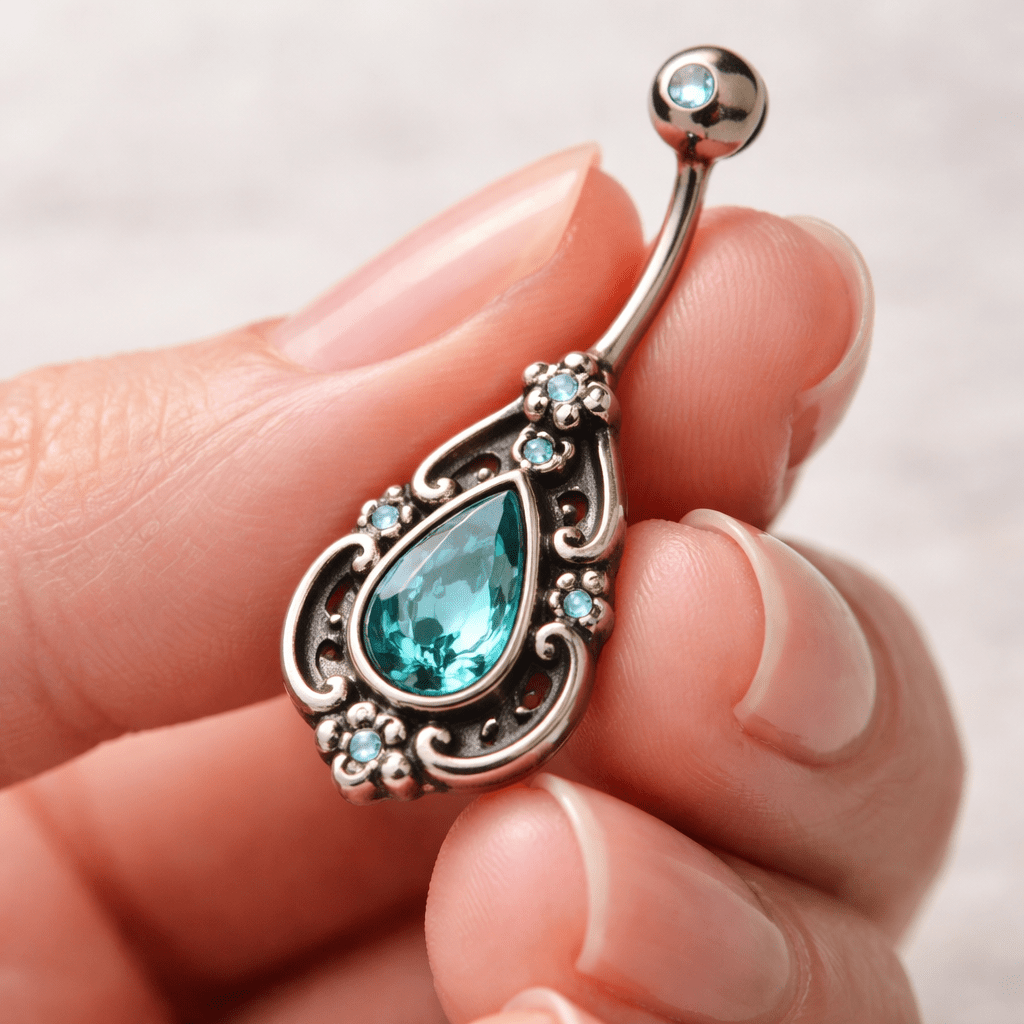 Stainless Steel Antique Aqua Pendant Dangle Navel Ring Navel Ring Impulse Piercings