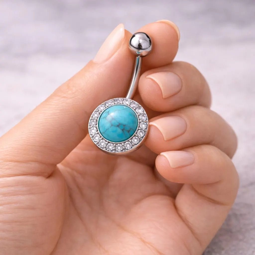Stainless Steel Antique Jeweled Turquoise Navel Ring Navel Ring Skin Metals