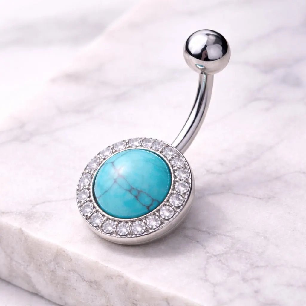 Stainless Steel Antique Jeweled Turquoise Navel Ring