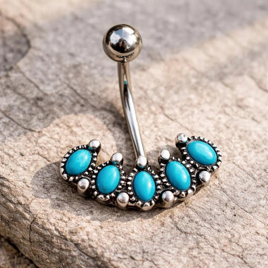 Stainless Steel Antique Turquoise Navel Ring front view