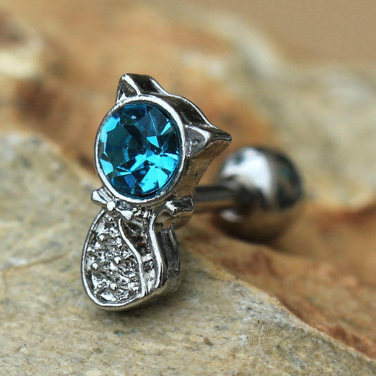 Stainless Steel Aqua Bow Tie Cat Cartilage Earring